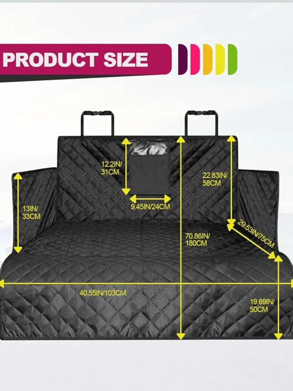 Quilted Waterproof Car Pet Seat Cover with Storage Pocket - Black